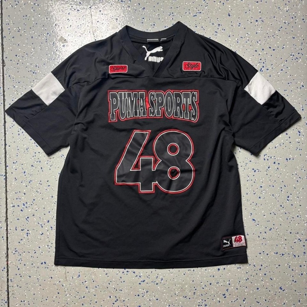 Puma Sports Black Red Athletic Jersey 48 Blank Y2K Short Sleeve Soccer